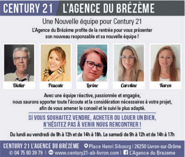 Livron-sur-Drome/immobilier/CENTURY21 L'agence du Brézème/ equipe immobilier century 21 livron sur drome